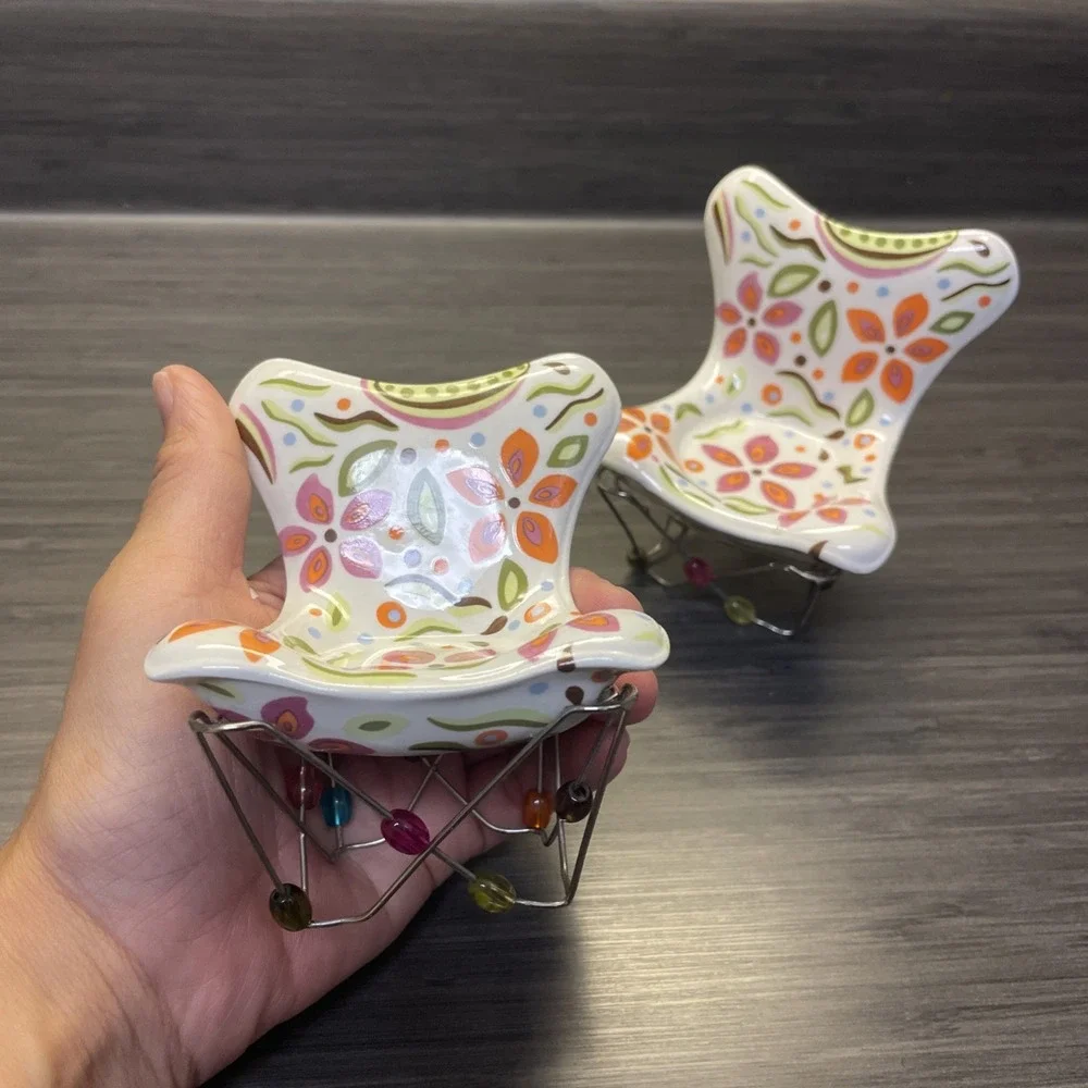 PartyLite Colorful Tealight Votive Candle‎ Holder Porcelain Chair 3x3x3 Set (2)